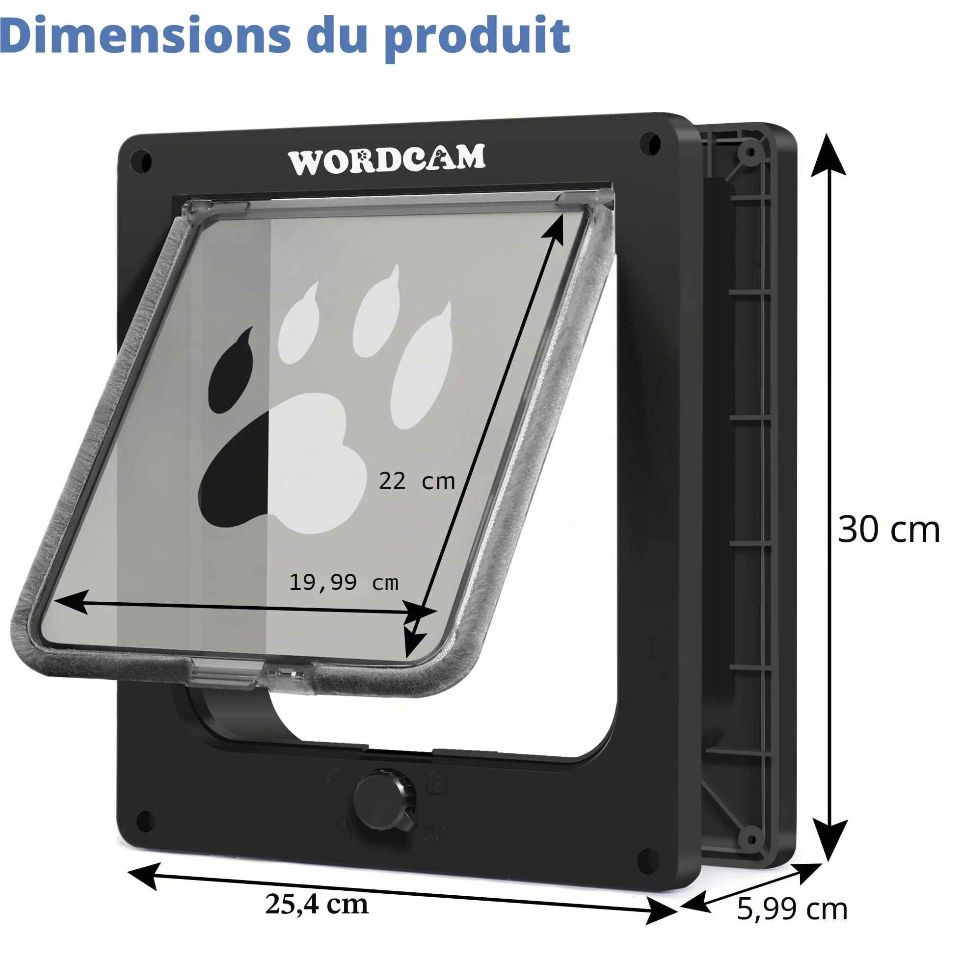Wordcam porte pour chat XL chatière solide intérieur/extérieur verrouillable 4 voies