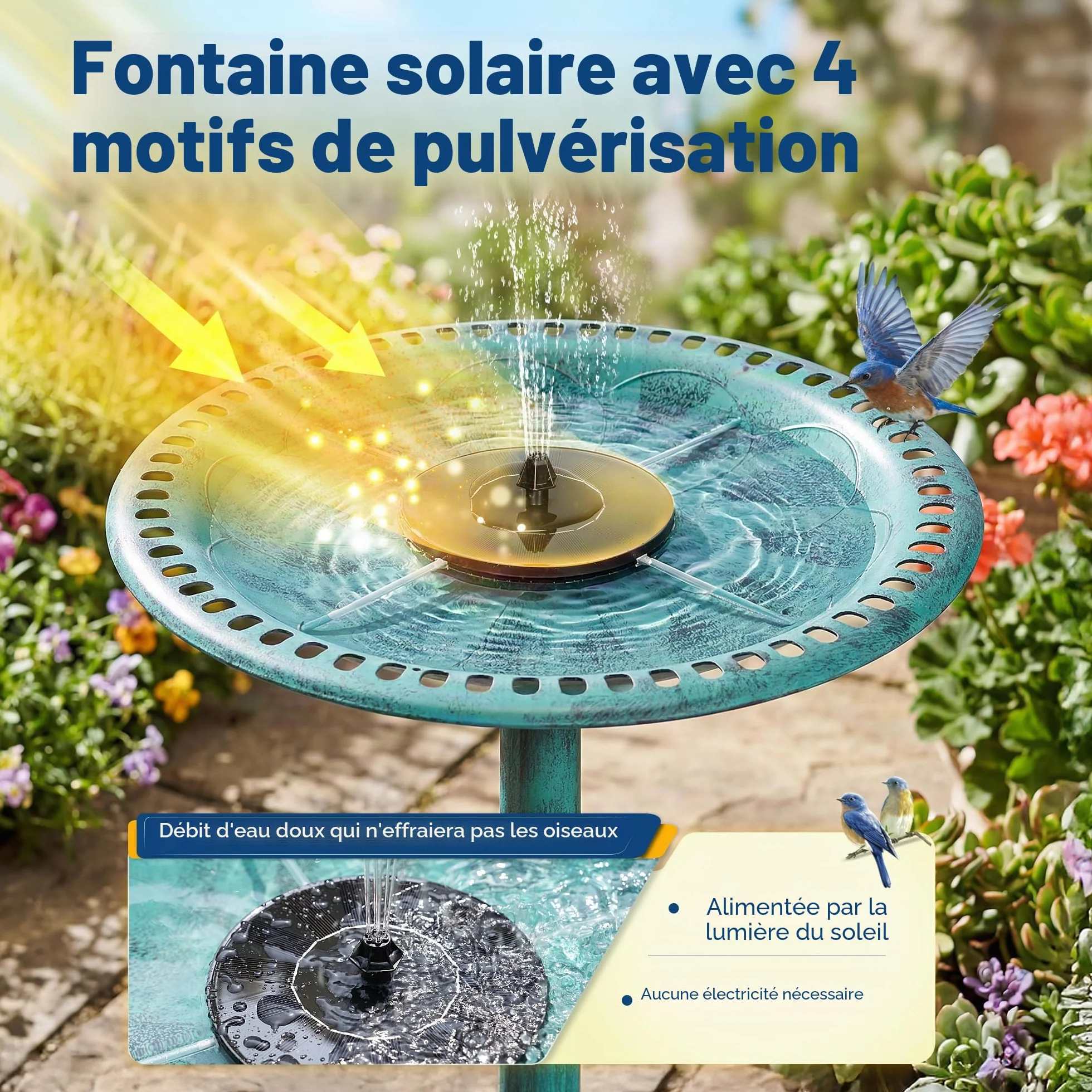 VIVOHOME Bain d'oiseaux avec Fontaine Solaire Antique pour Extérieur Jardin Vert