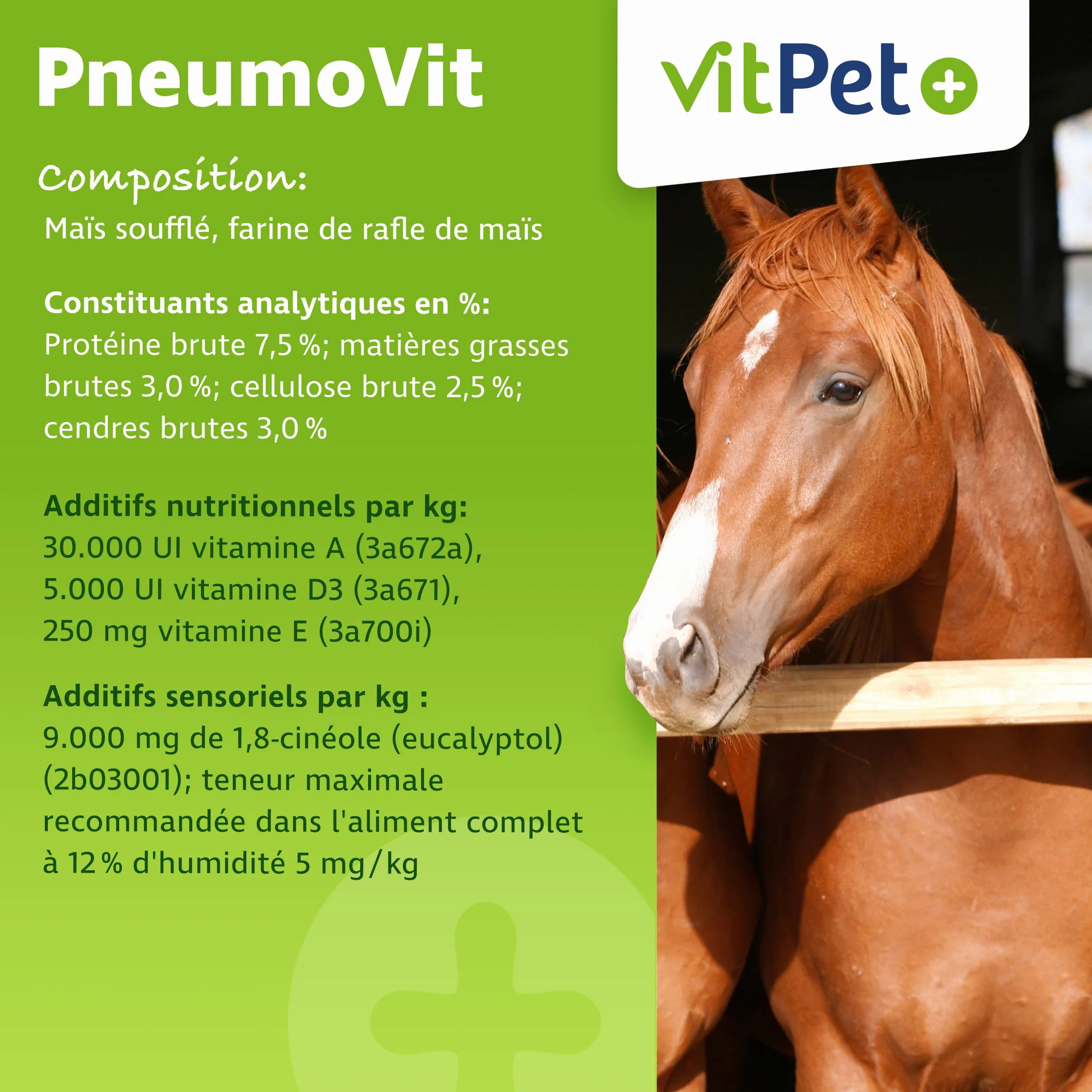 PneumoVit Cheval contre la toux 1,2 kg Eucalyptol Naturel Soutien respiratoire immunitaire Expectorant apaisant