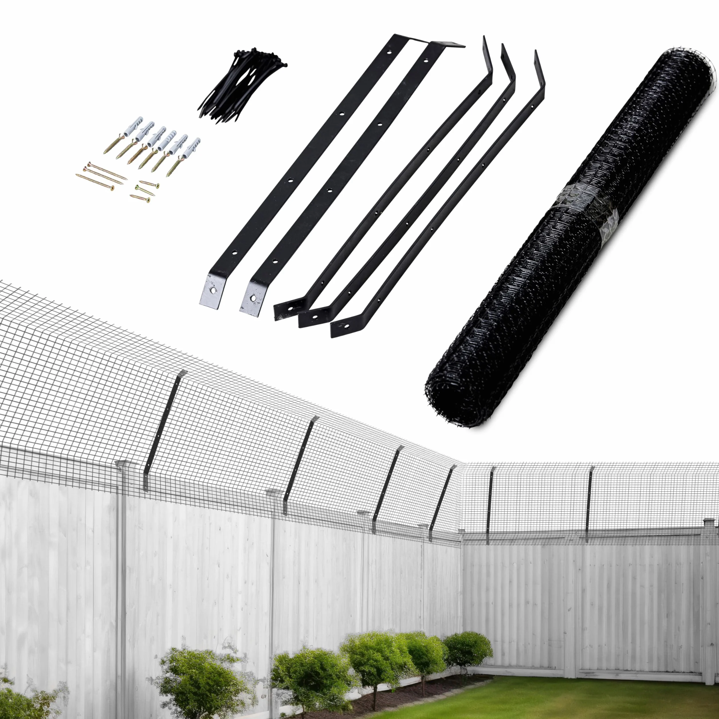 Barrière de clôture anti-escalade pour chats extérieure – Kit de sécurité en maille résistante aux intempéries