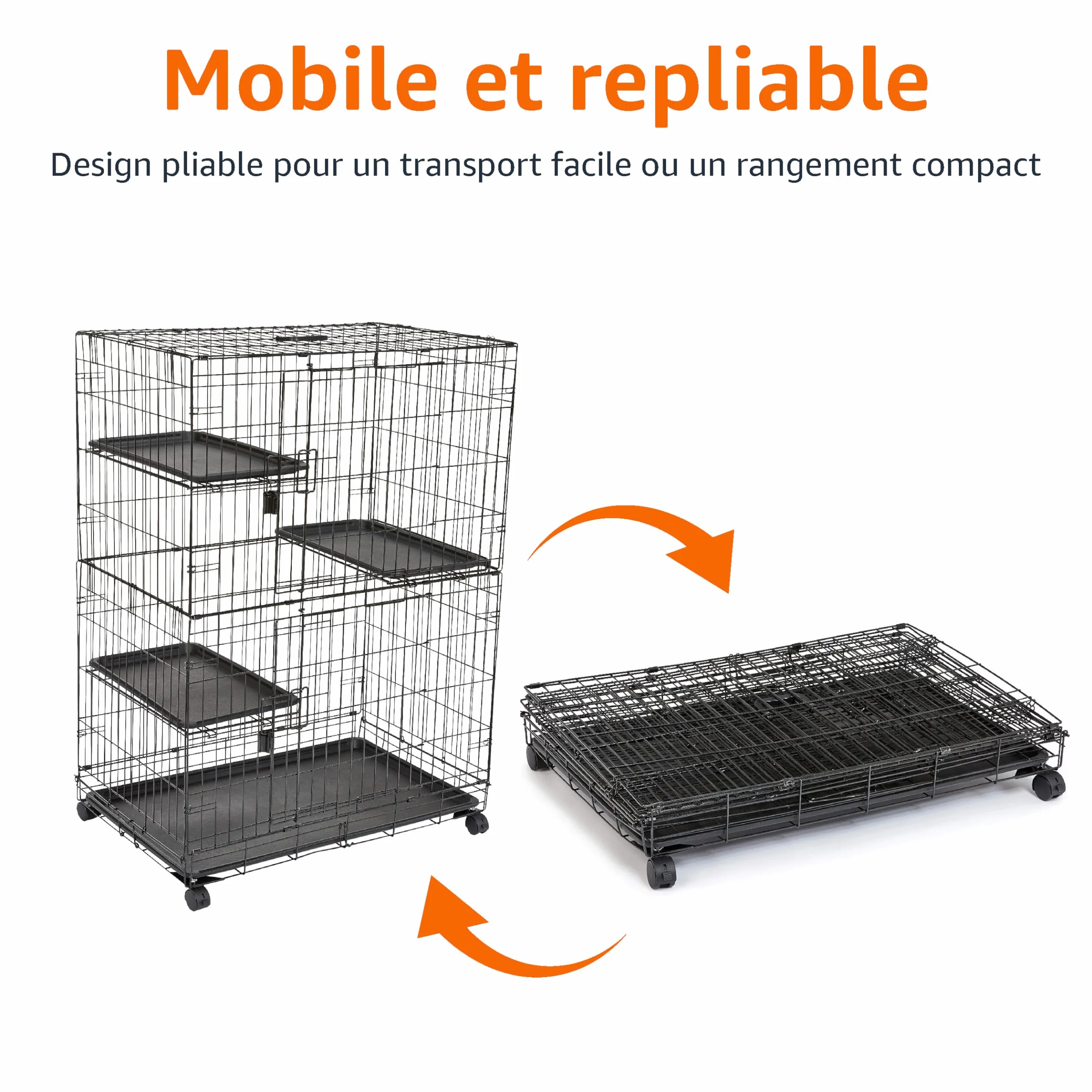Amazon Basics Durable Cage de jeu pour chat 3 niveaux Grand modèle Noir 91 x 57 x 129 cm