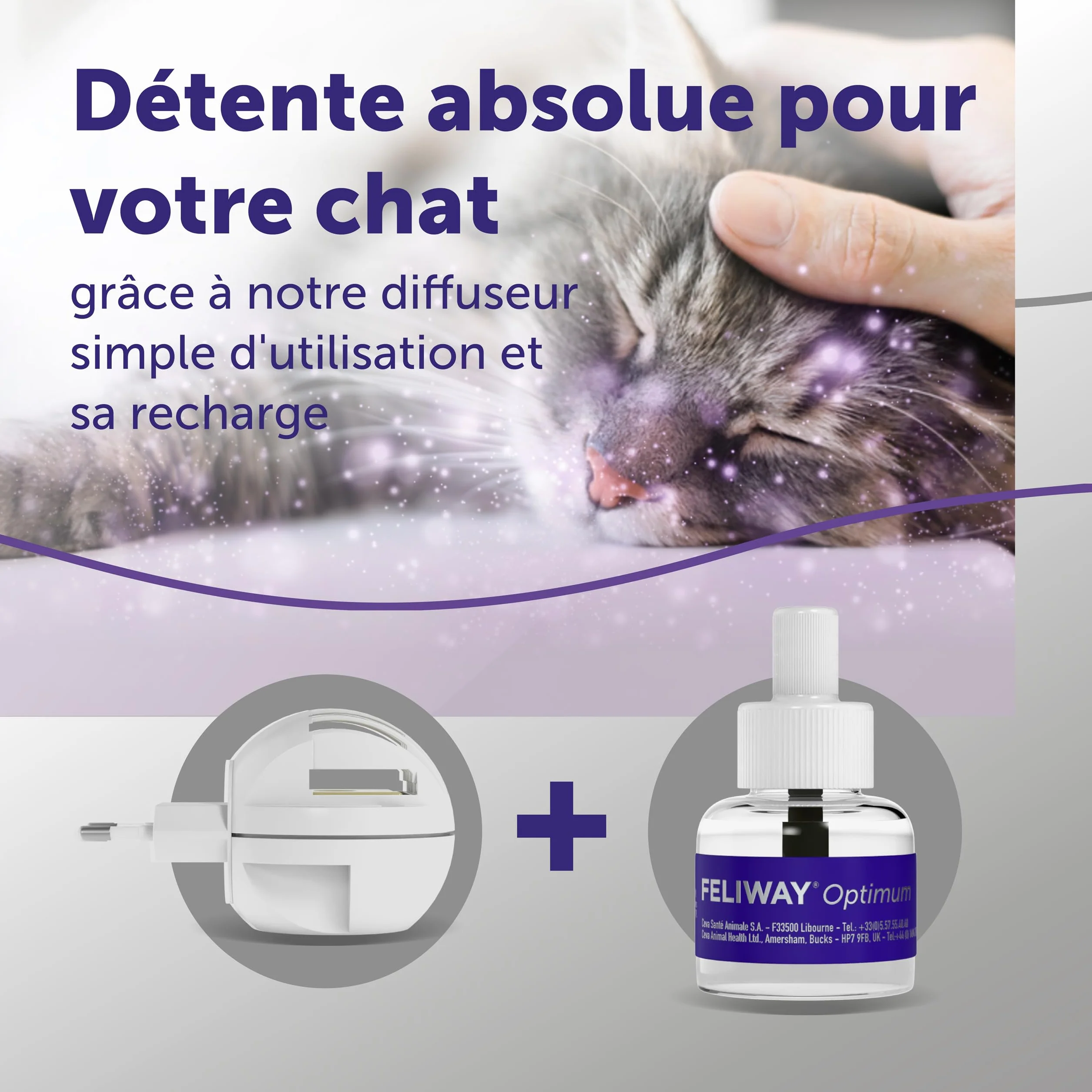FELIWAY Optimum Diffuseur + Recharge 30 Jours Complexe Phéromones Apaisantes Anti-Stress Chat