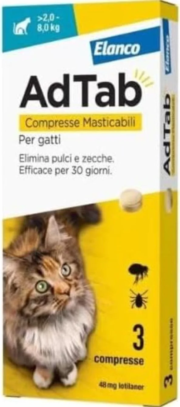 AdTab Comprimés à croquer pour Chats 2,0-8,0 kg - 3 comprimés