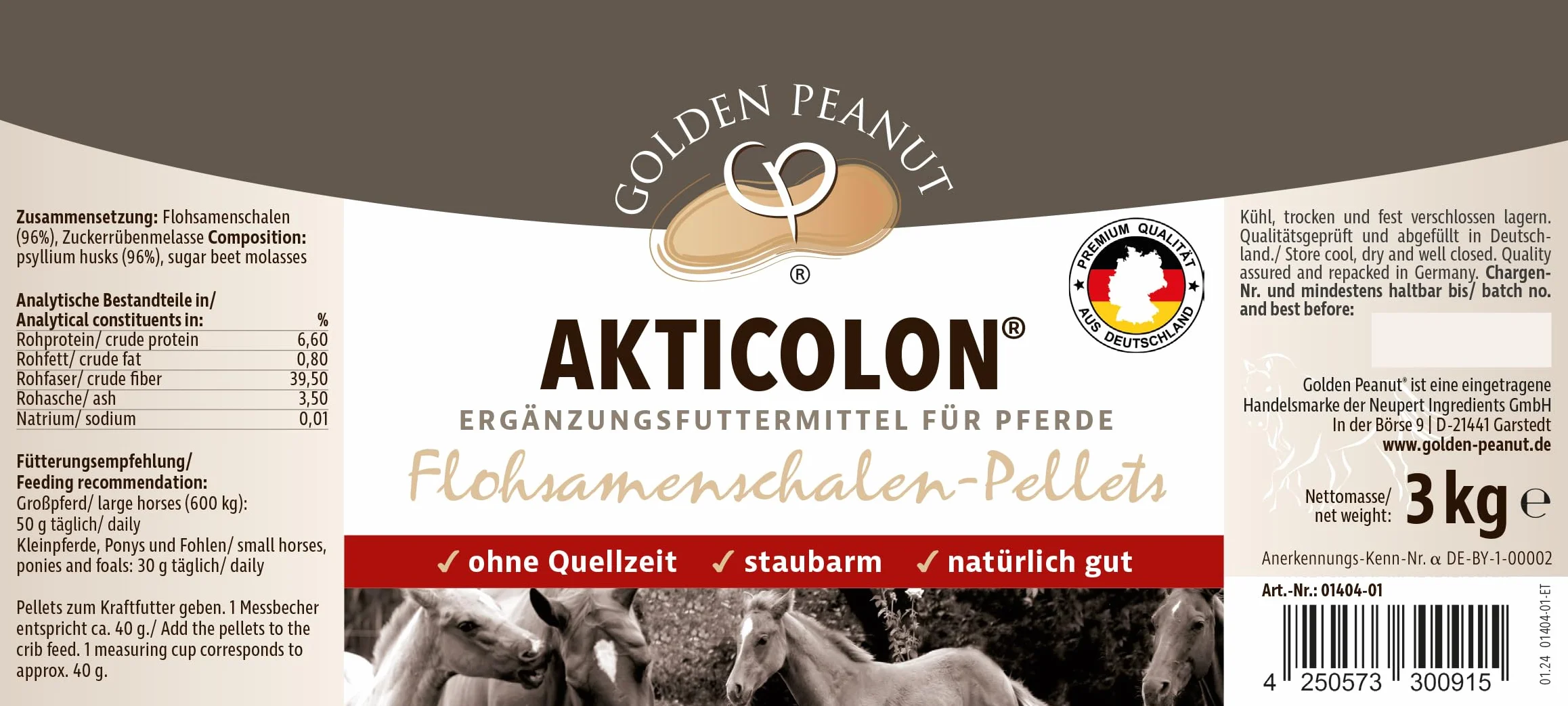 Akticolon Psyllium Pellets pour les Chevaux 3 Kg