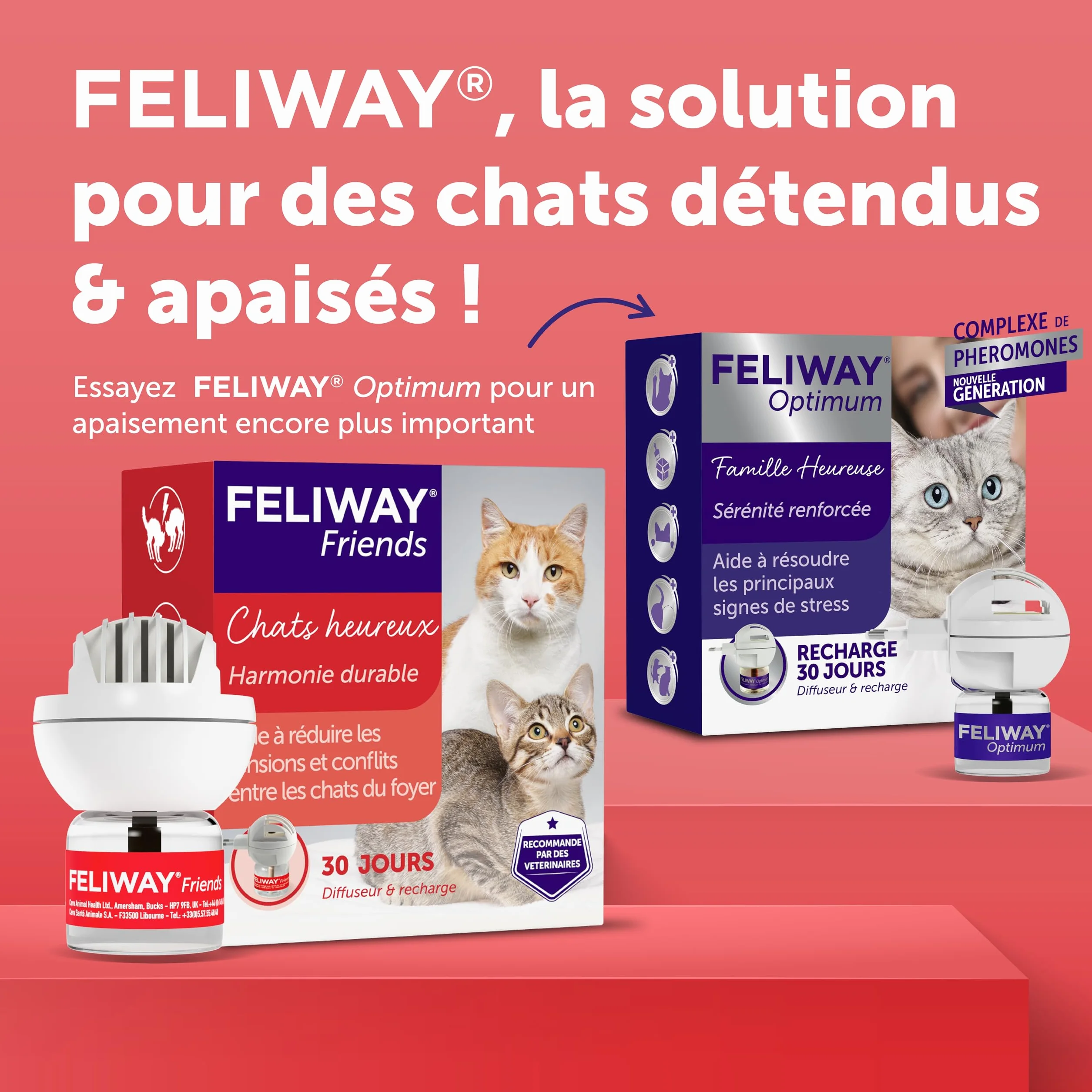 FELIWAY Friends 30 Jours - Kit Complet Diffuseur Phéromones Apaisantes pour Chats + Recharge 48 ml