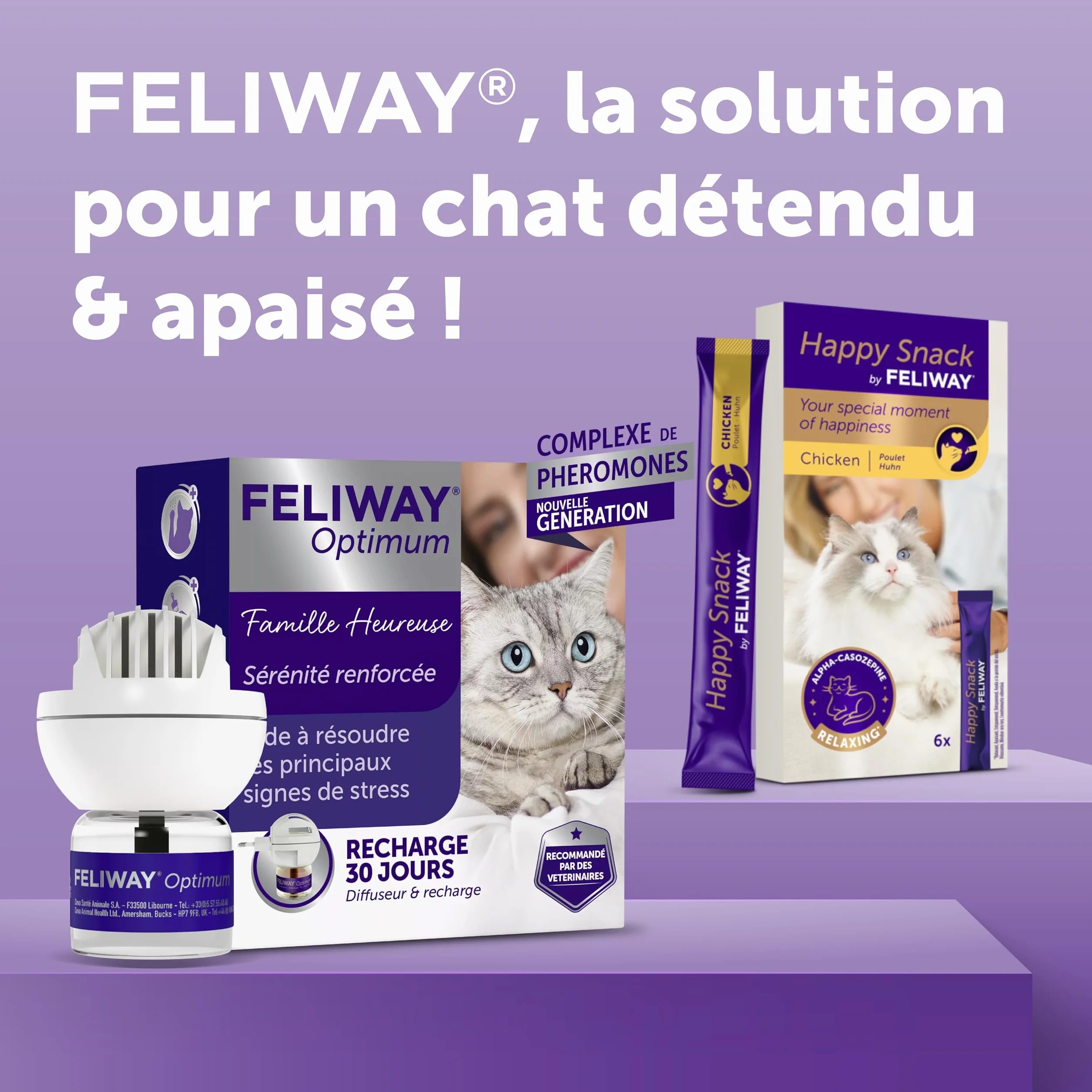 FELIWAY Optimum Diffuseur + Recharge 30 Jours Complexe Phéromones Apaisantes Anti-Stress Chat