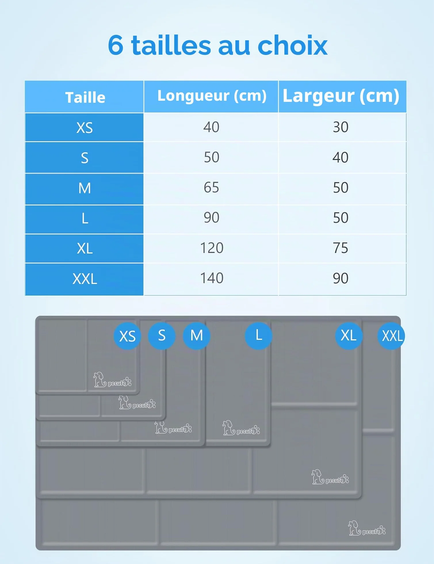 Pecute Tapis Rafraichissant Chien Chat 65x50cm M Résistant Aux Rayures Gris