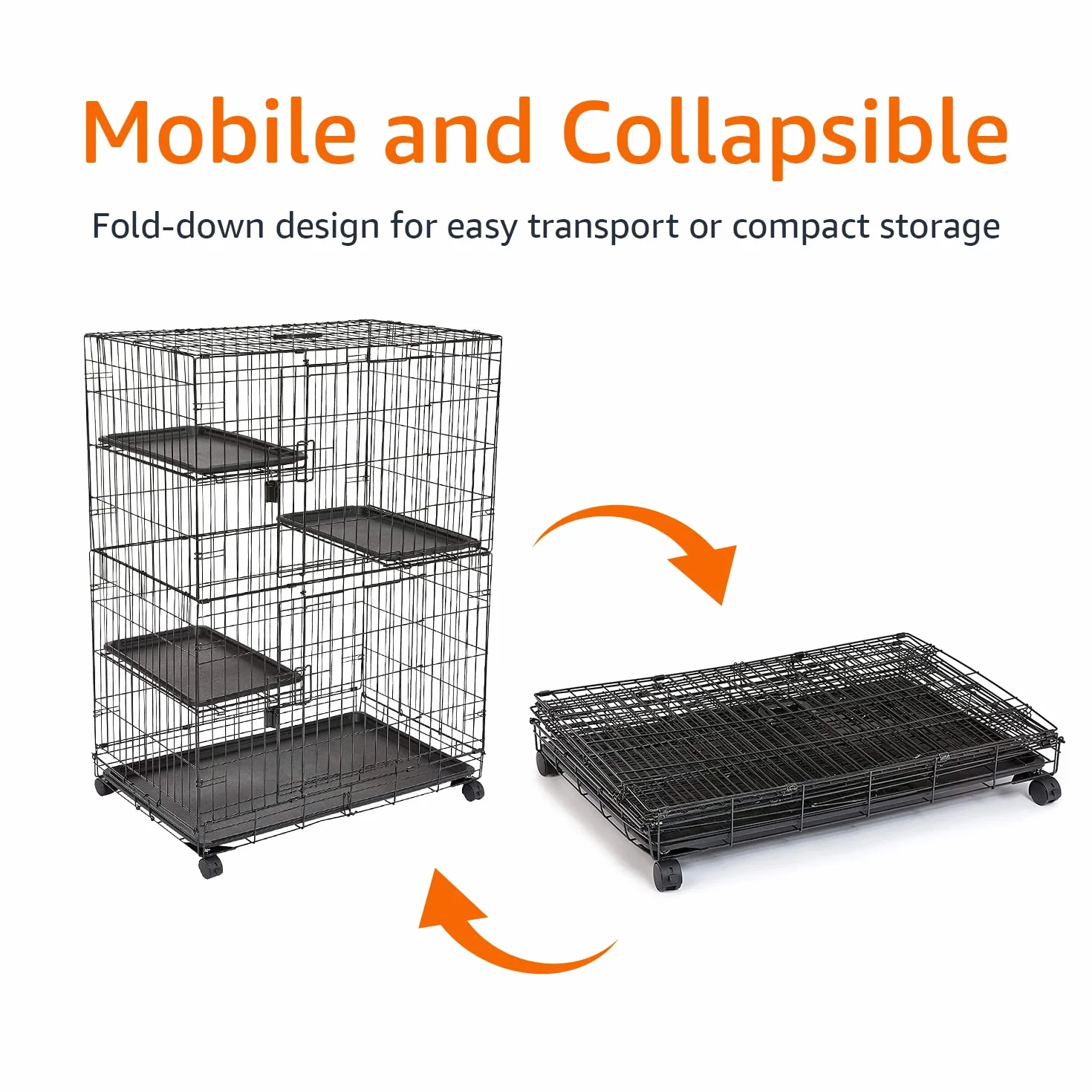 Amazon Basics Durable Cage de jeu pour chat 3 niveaux Grand modèle Noir 91 x 57 x 129 cm