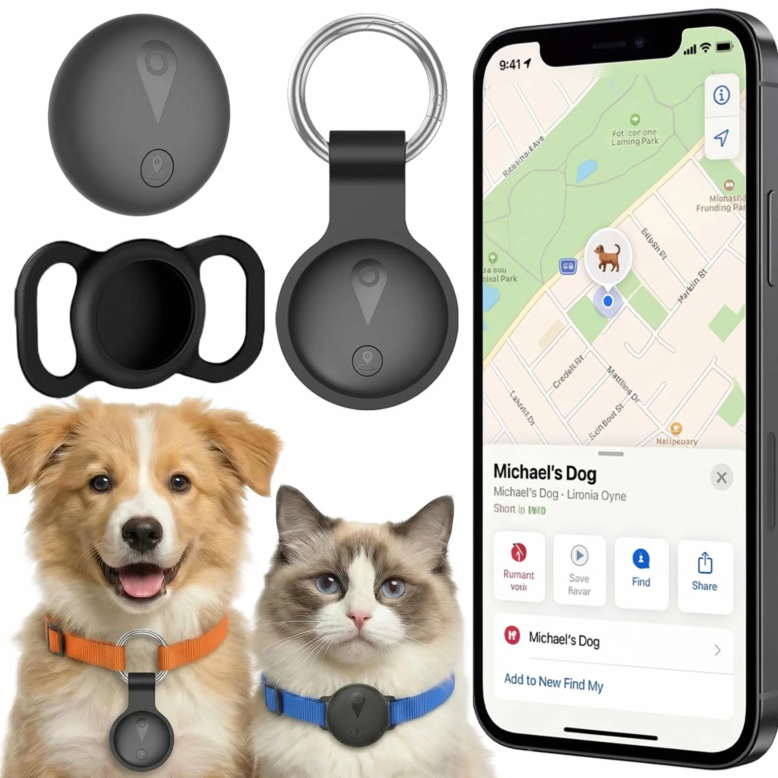 Collier GPS Chat Traceur sans Frais Mensuels Compatible iOS Android Suivi Temps Réel Batterie Longue Durée Étanche Noir