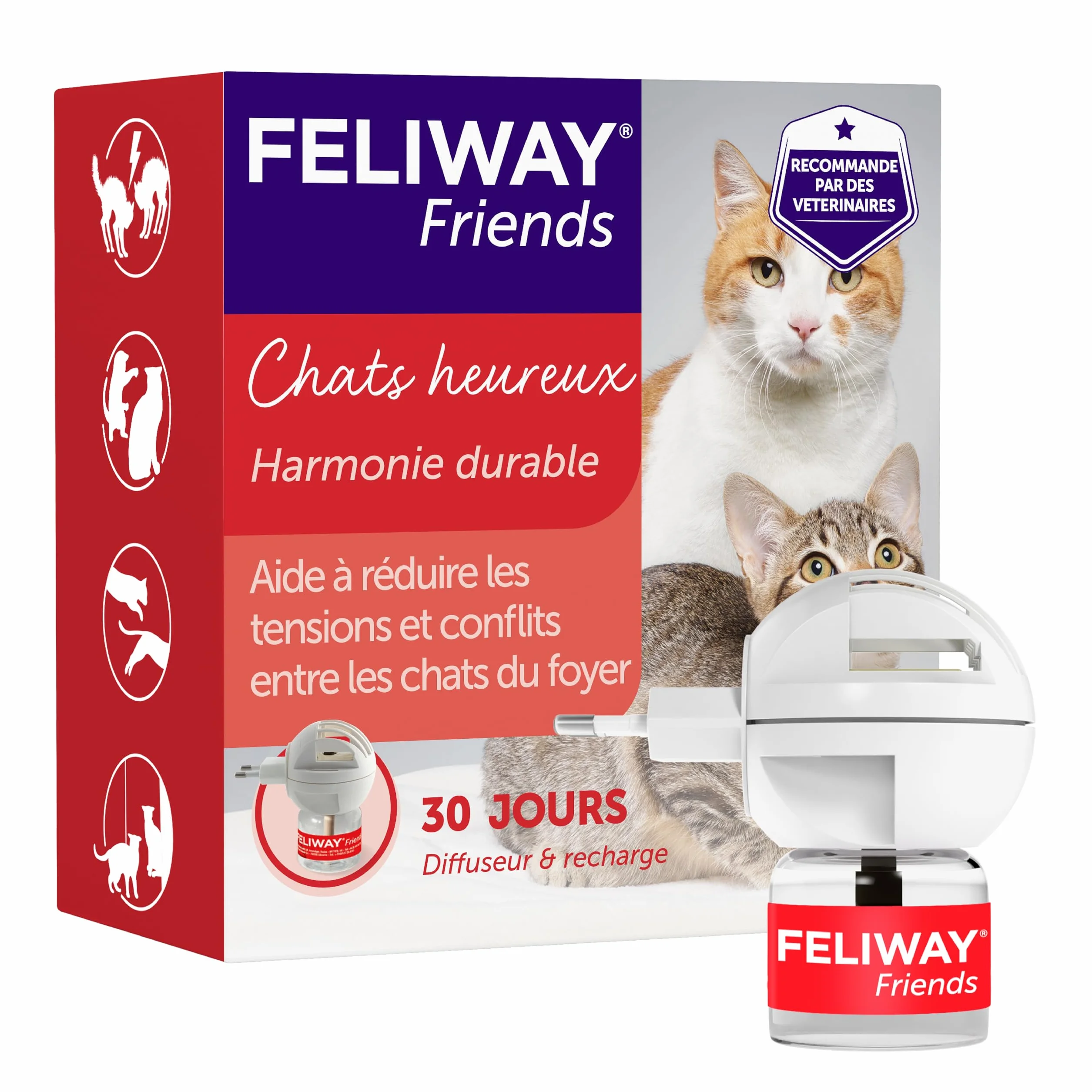 FELIWAY Friends 30 Jours - Kit Complet Diffuseur Phéromones Apaisantes pour Chats + Recharge 48 ml