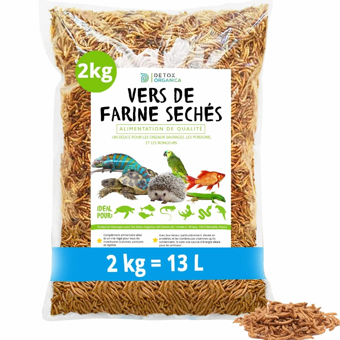Vers de Farine Séchés 2 kg 13000 ml Nourriture pour Poissons Oiseaux Tortues Hérissons Rongeurs Reptiles