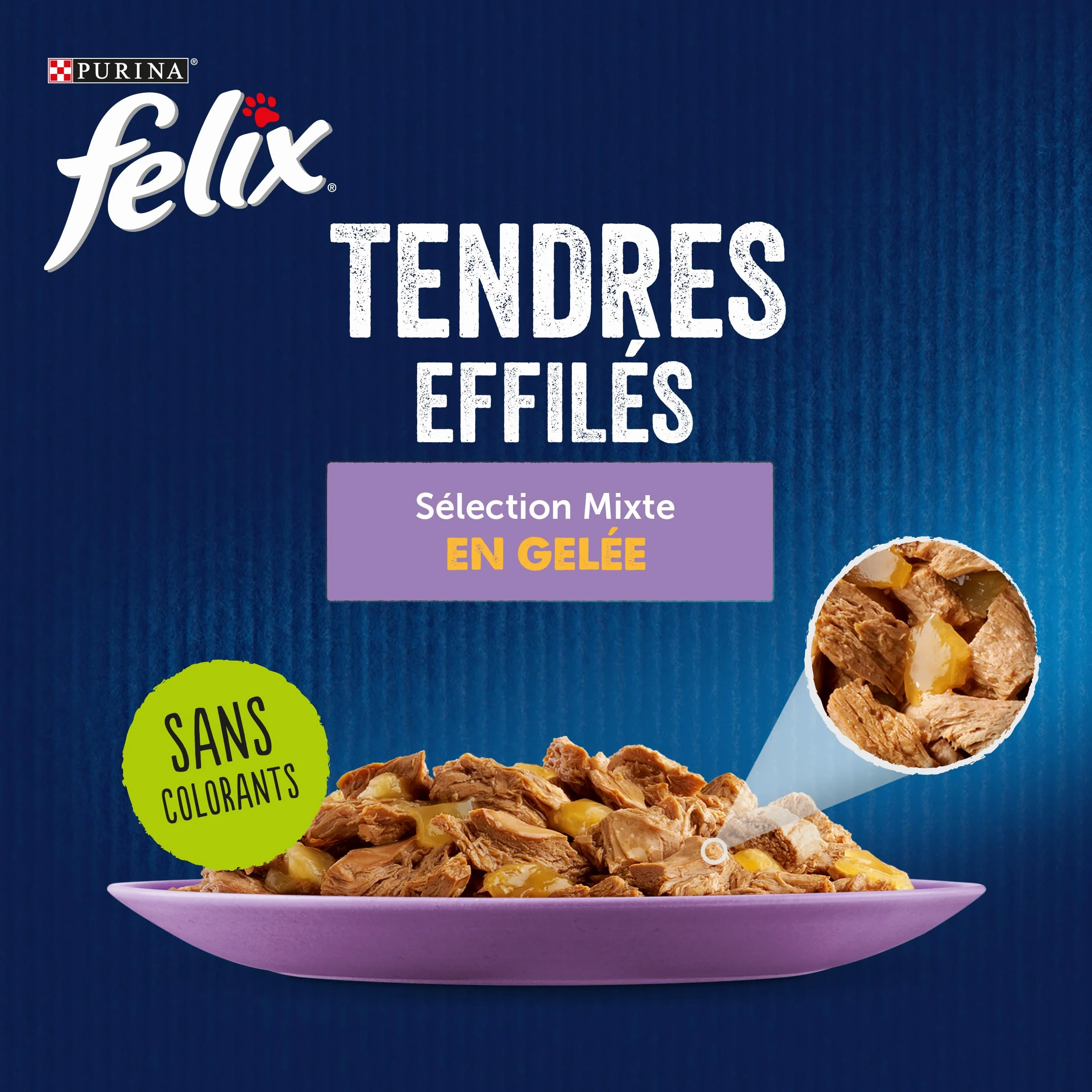 Felix Tendres Effilés Aliment Complet pour Chat Adulte Sélection Mixte Boeuf Poulet Saumon Thon Gelée Portion Individuelle 120x85g