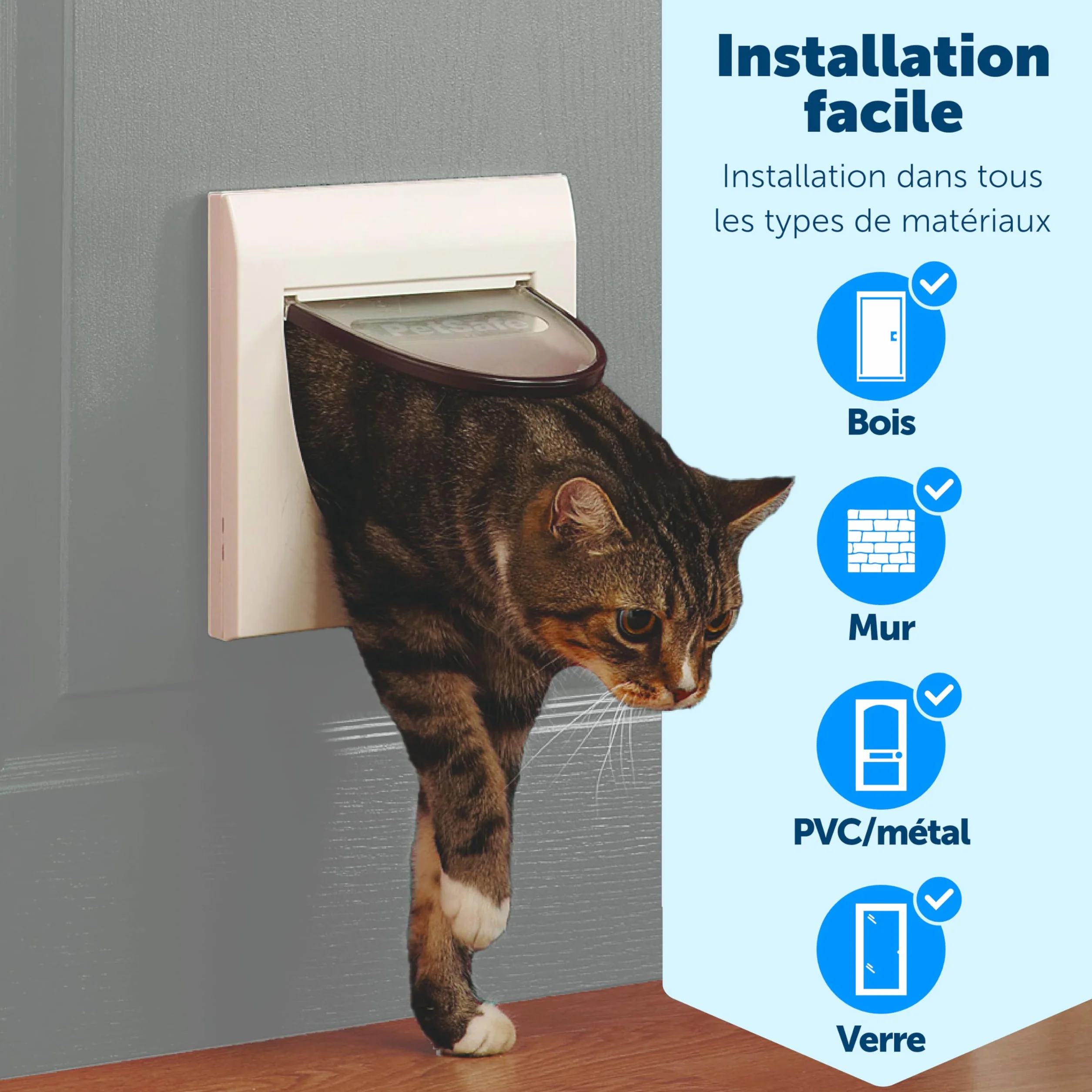 PetSafe Chatière Classique Staywell 4 options fermeture magnétique pour chat jusqu'à 7kg blanc