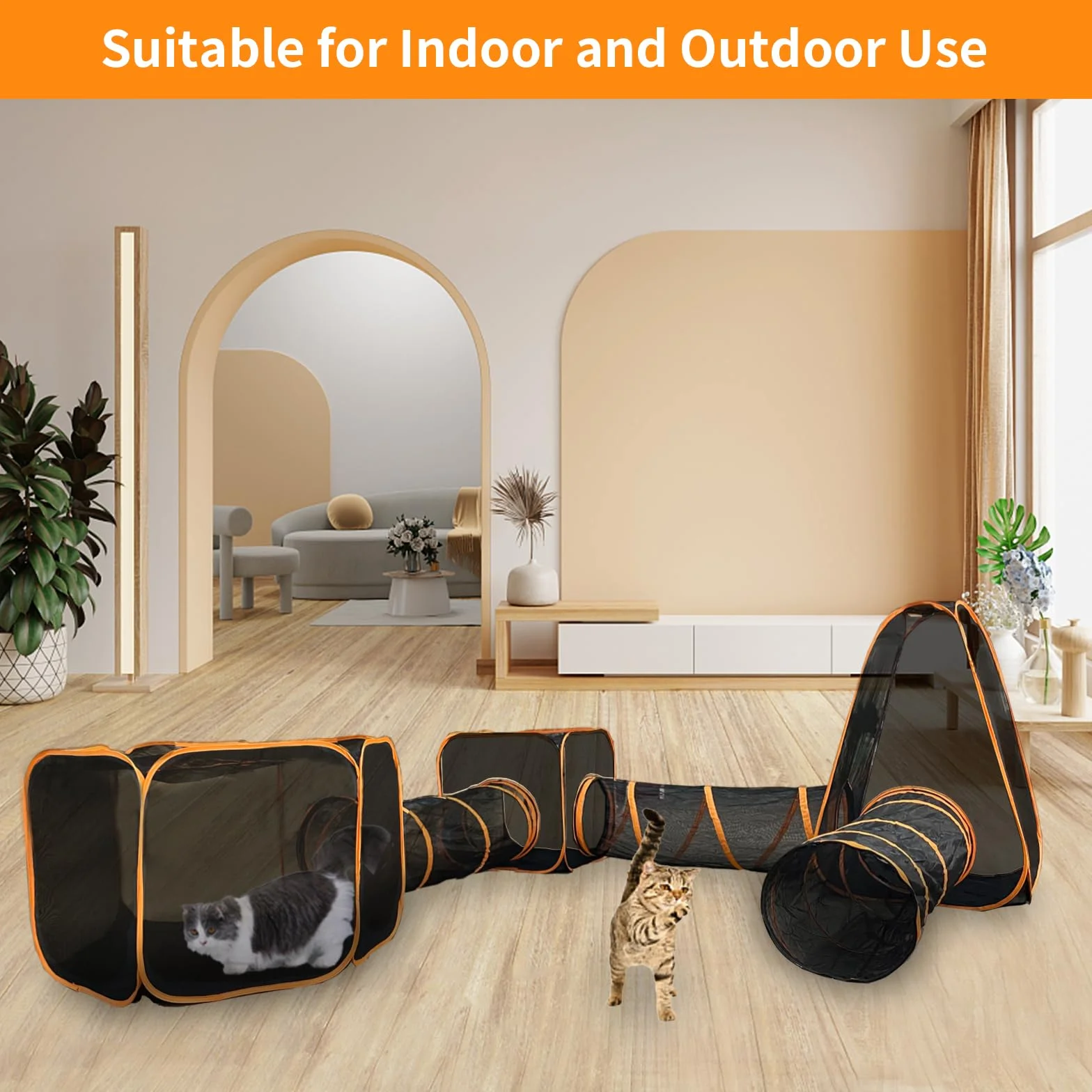 Keyzone Enclos d'extérieur pour chats 6 en 1, tente et tunnel rond, parc portable avec sac