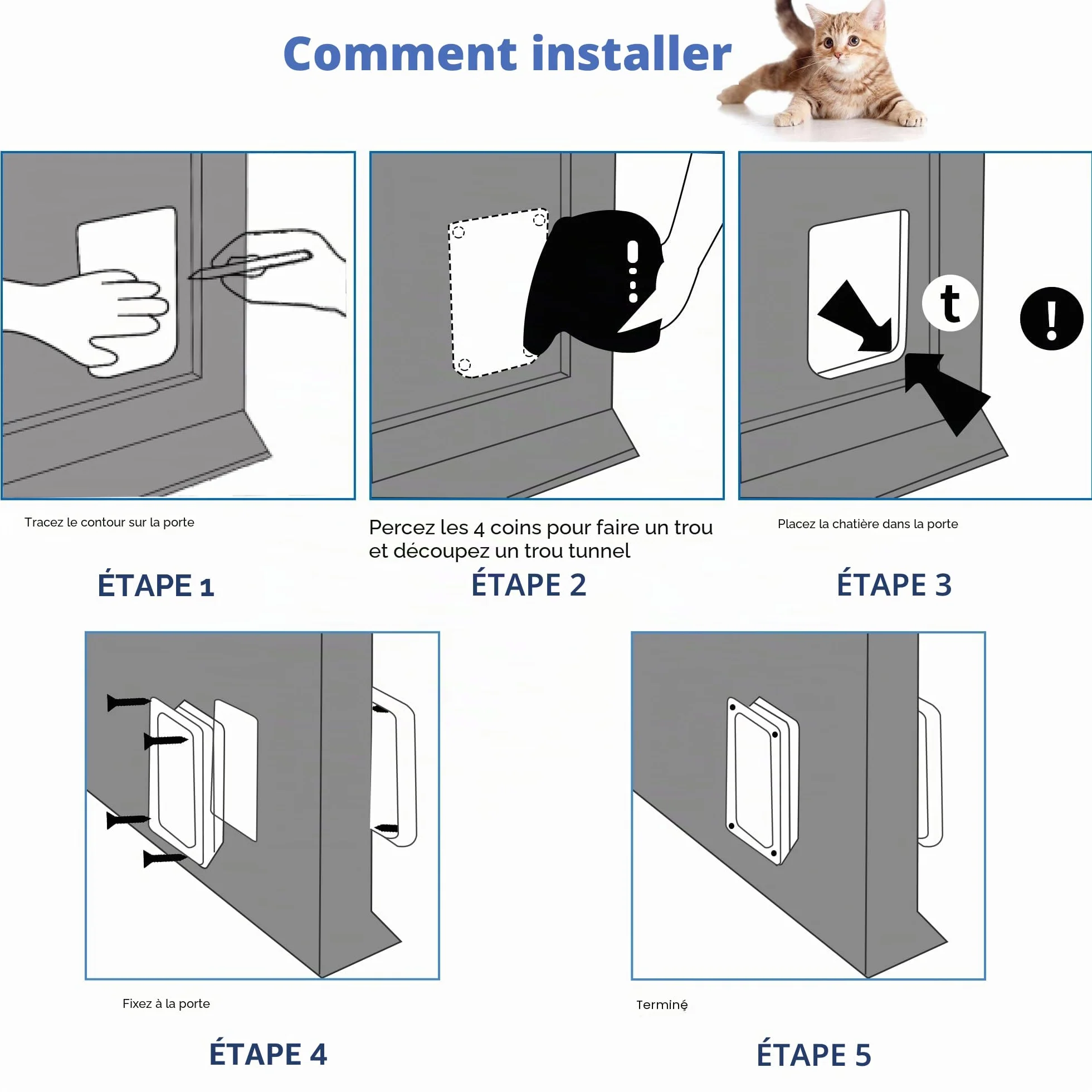 Wordcam porte pour chat XL chatière solide intérieur/extérieur verrouillable 4 voies