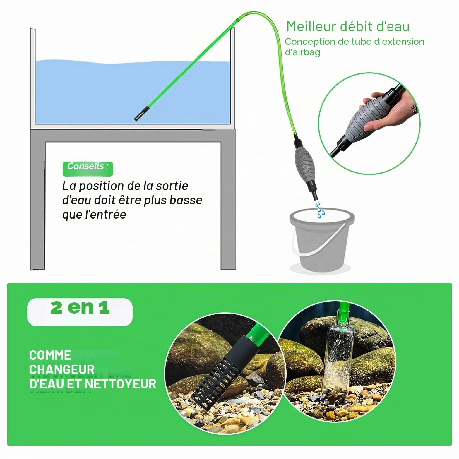Boxtech Aquarium Changer l'eau, Kit de Nettoyage Gravier avec Siphon