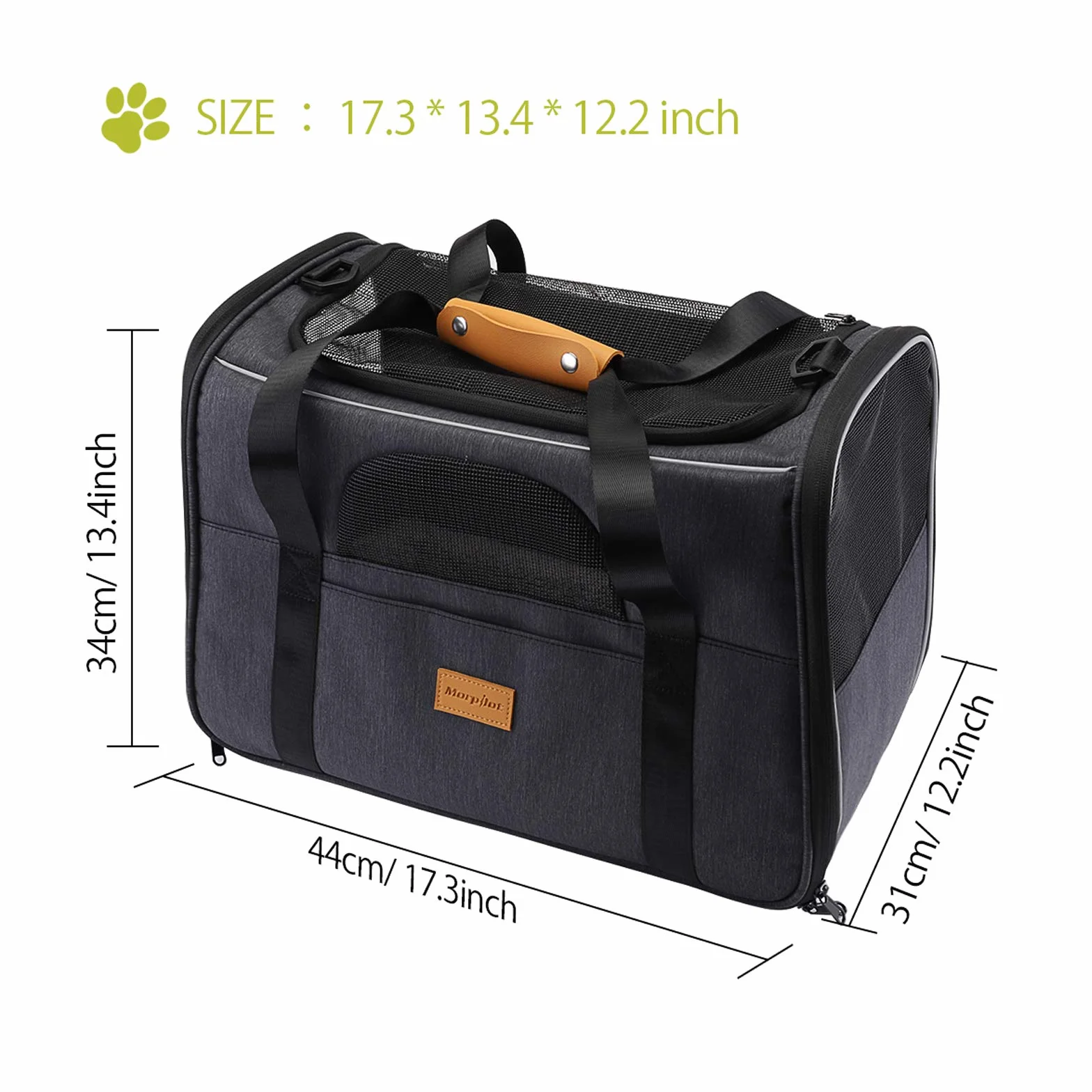 Morpilot Sac Transport Chat Chien Caisse Pliable Respirant avec Matelas Amovible Bol 7kg 44x31x34cm