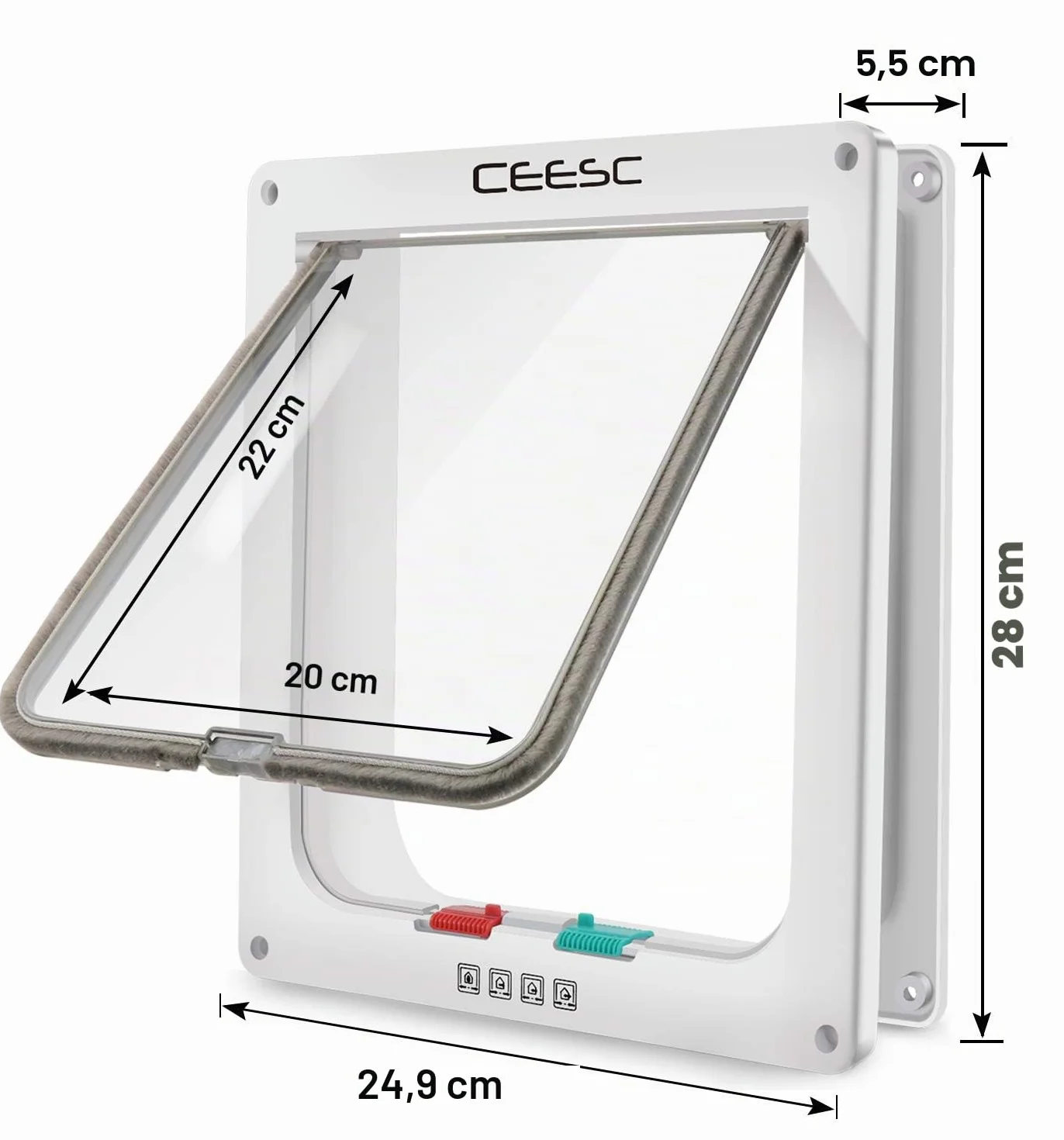 CEESC Grande chatière 28cm x 24.9cm Verrouillage 4 Voies pour Chats Petits Chiens