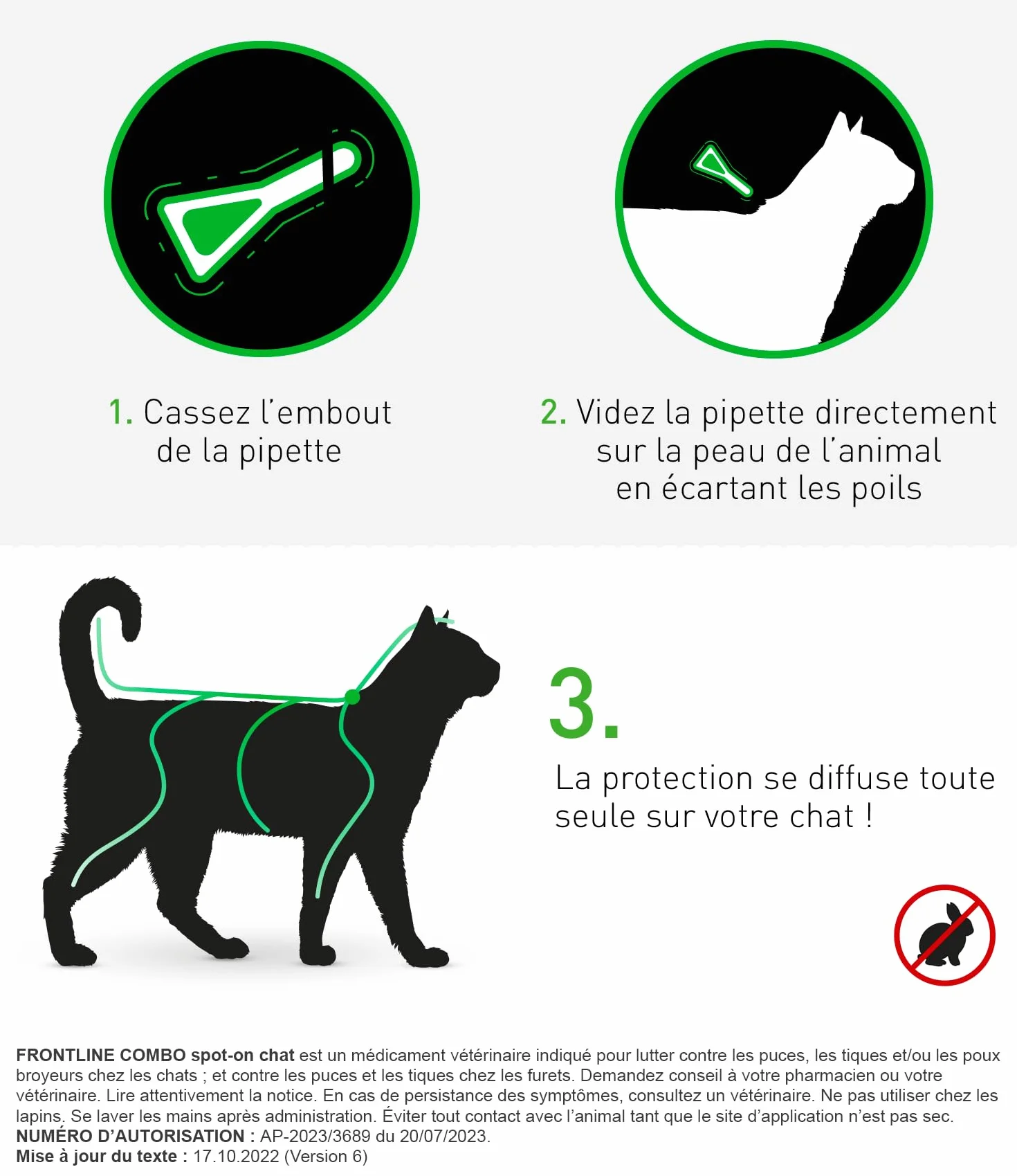 FRONTLINE Combo Chat 6 Pipettes Anti Puces Tiques Poux Larves Oeufs Jusqu'à 4 Semaines Fabriqué En France