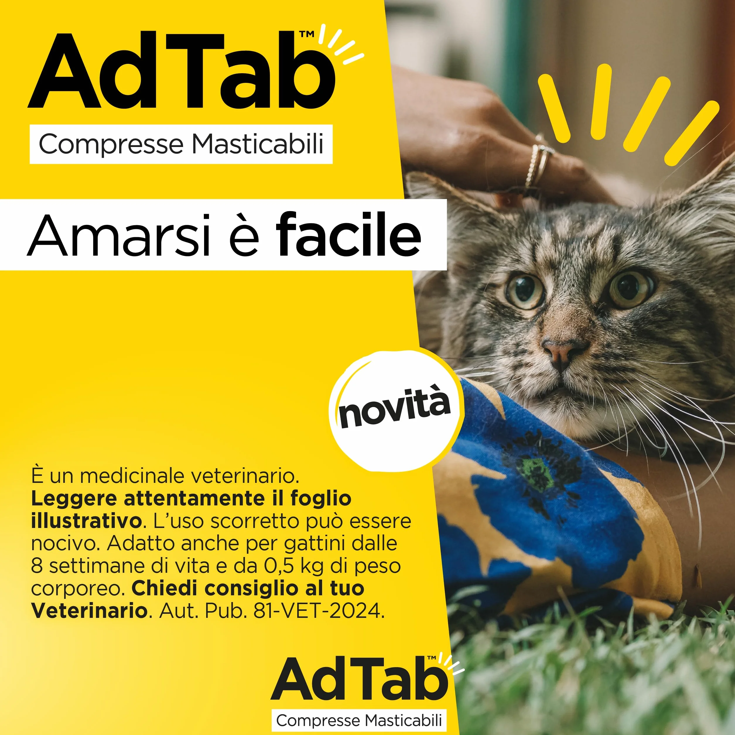 AdTab Comprimés à croquer pour Chats 2,0-8,0 kg - 3 comprimés